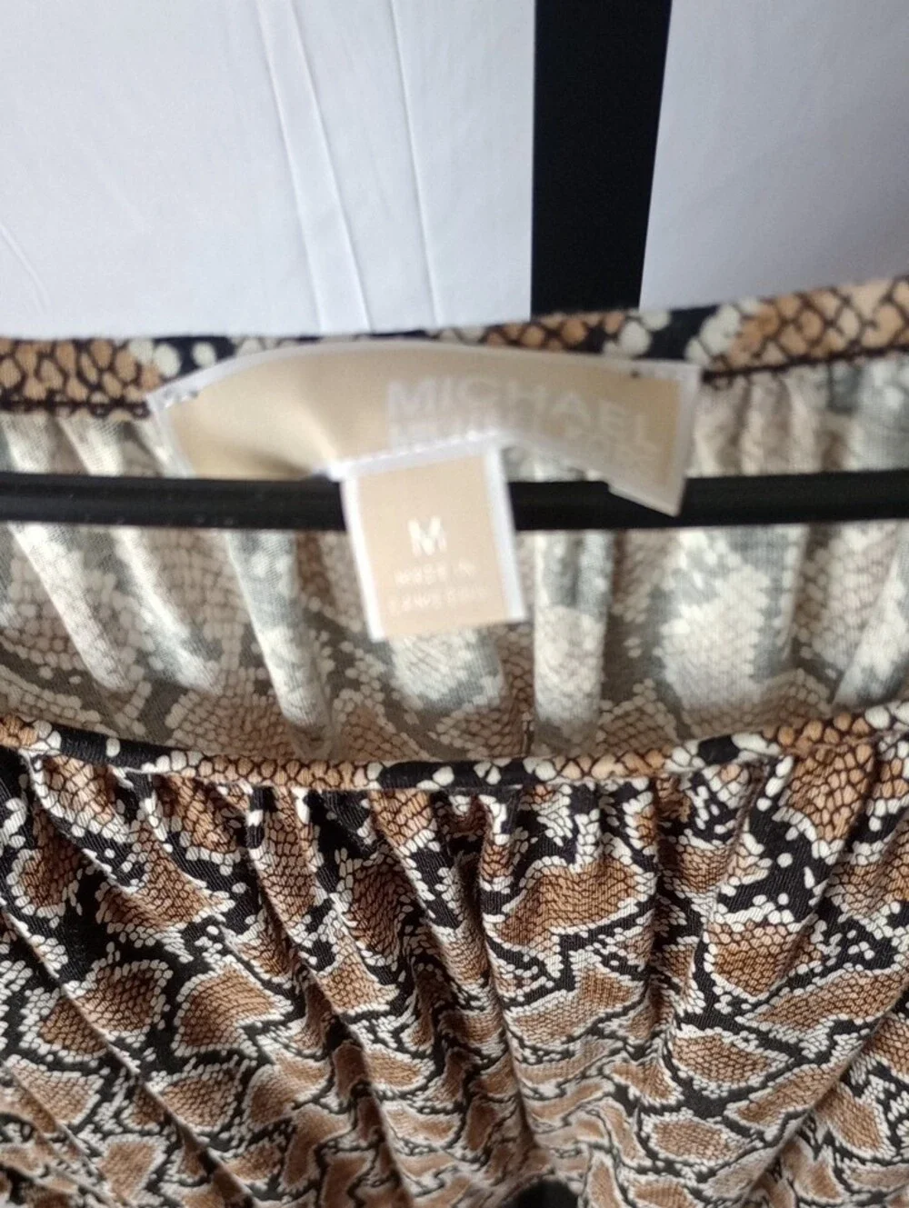 Michael Kors Tan and Black Snake-Print Peasant Top